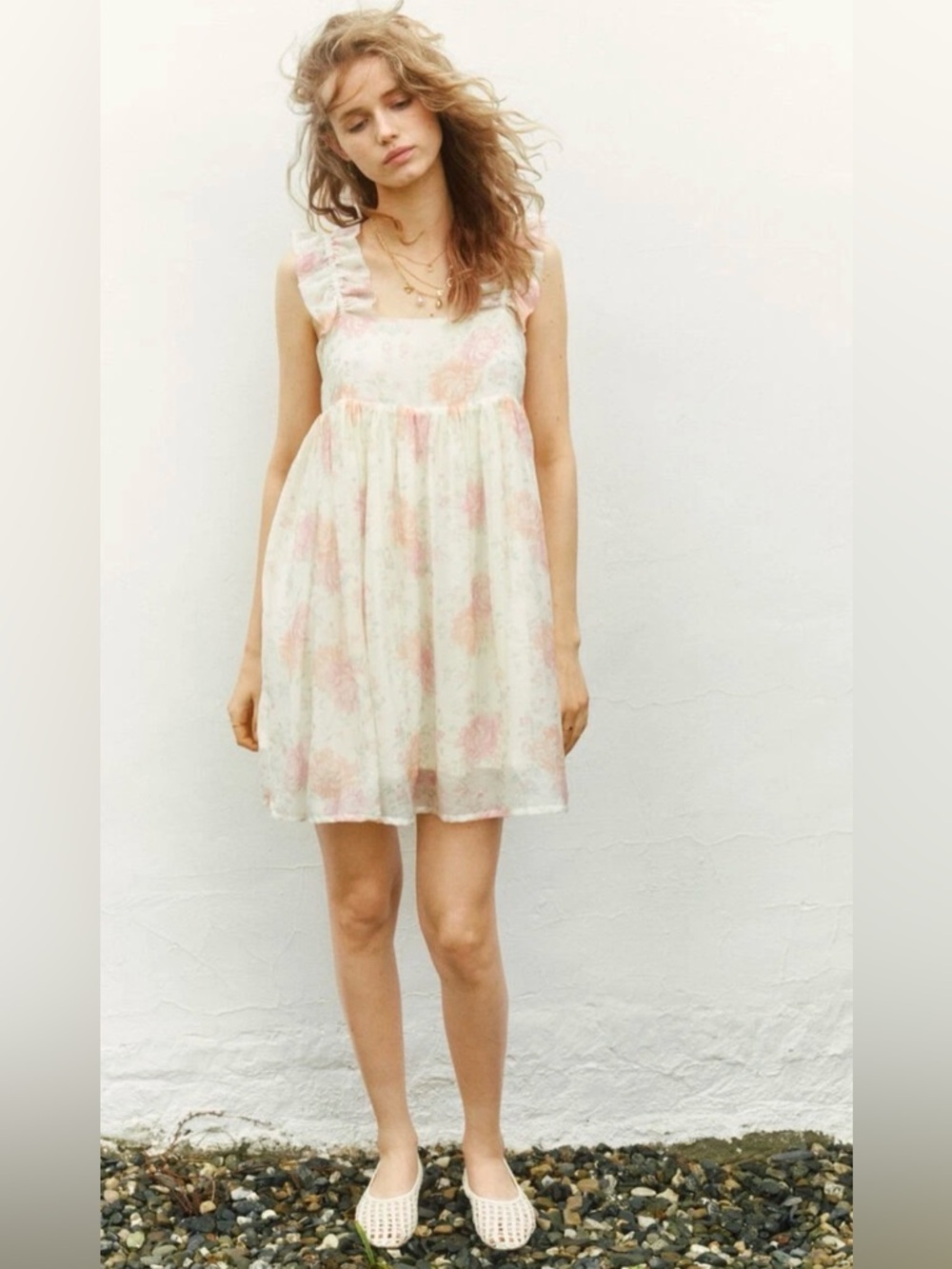 Pink floral romantic cottagecore mini dress summer medium